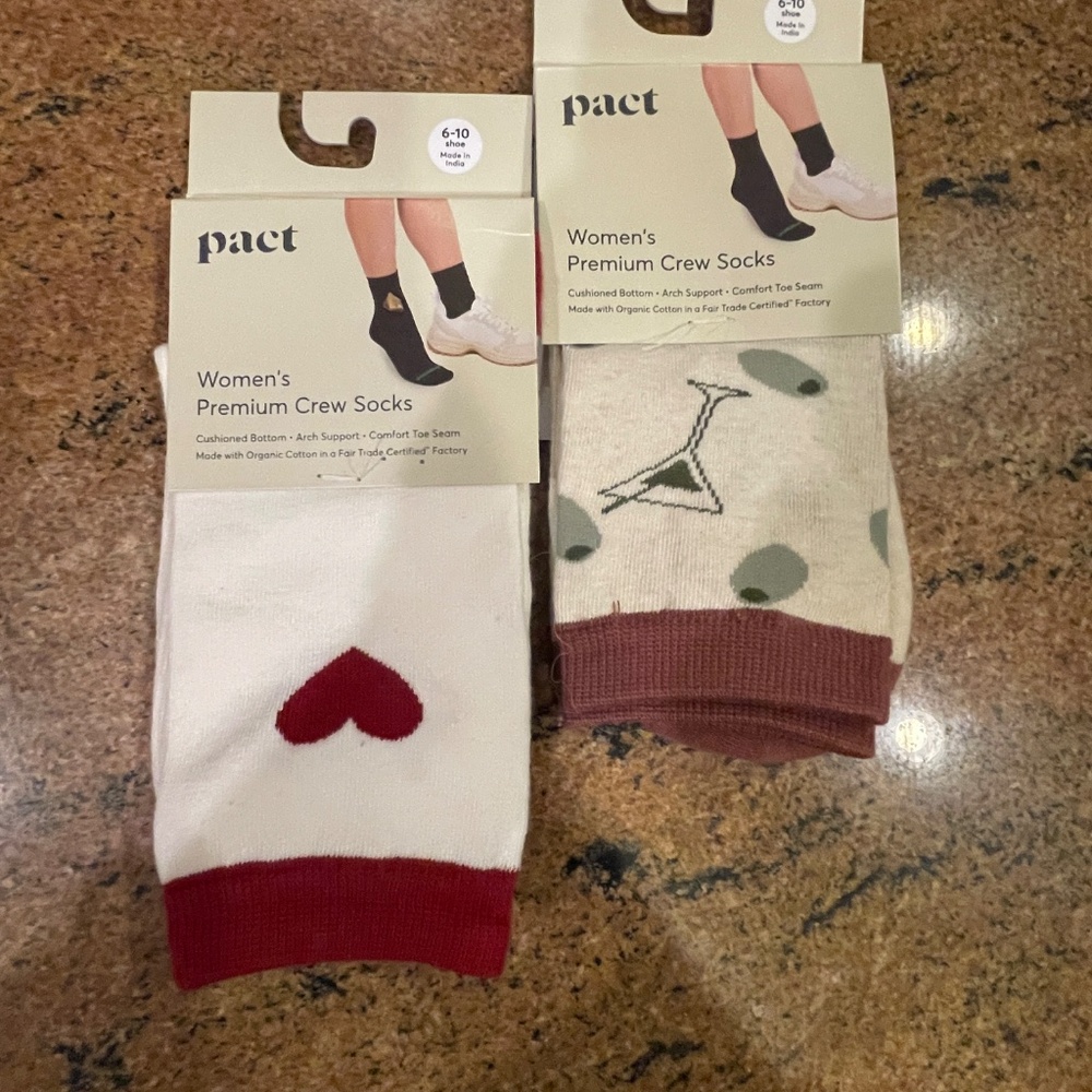 NEW! Pact Premium Crew Socks Two Pair NWT! Retail: $27
